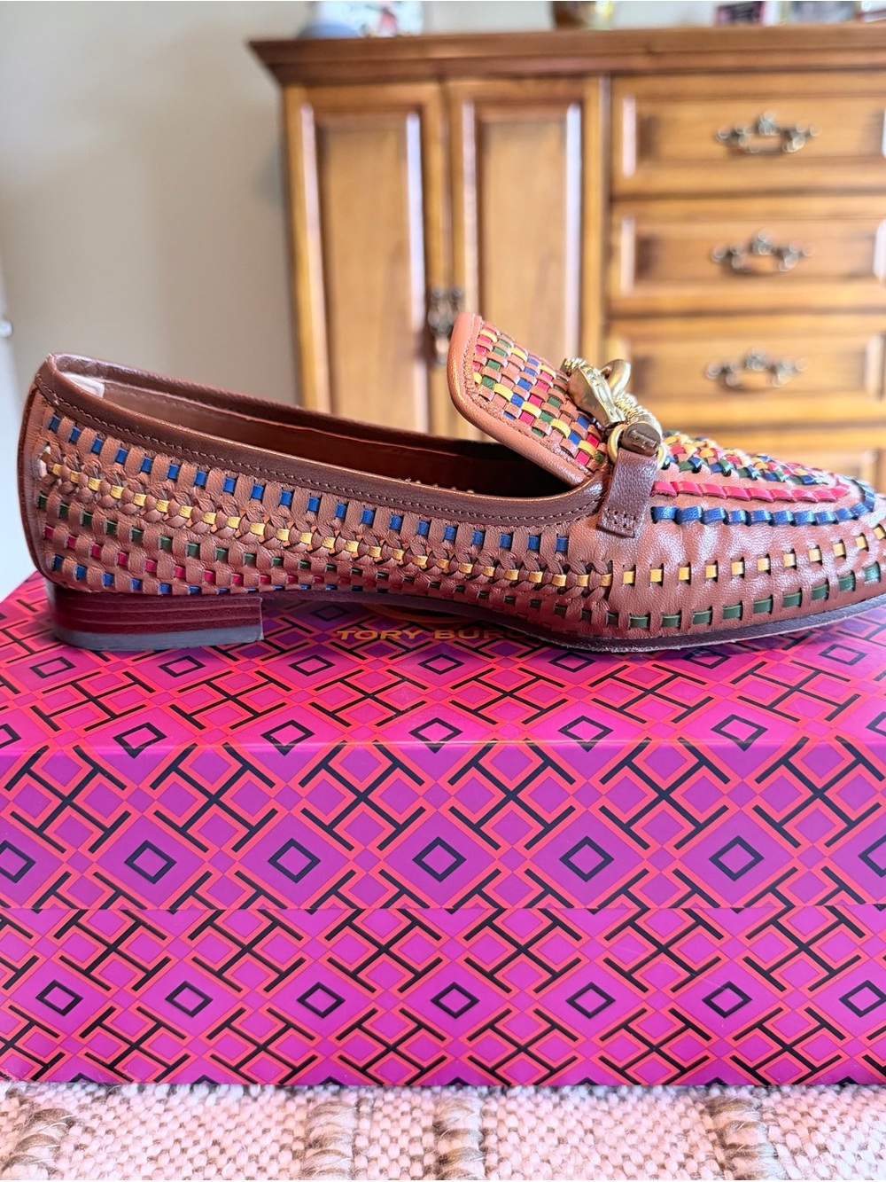 Tory Burch Woven Multicolor Leather Women’s Loafer - Picture 6 of 8